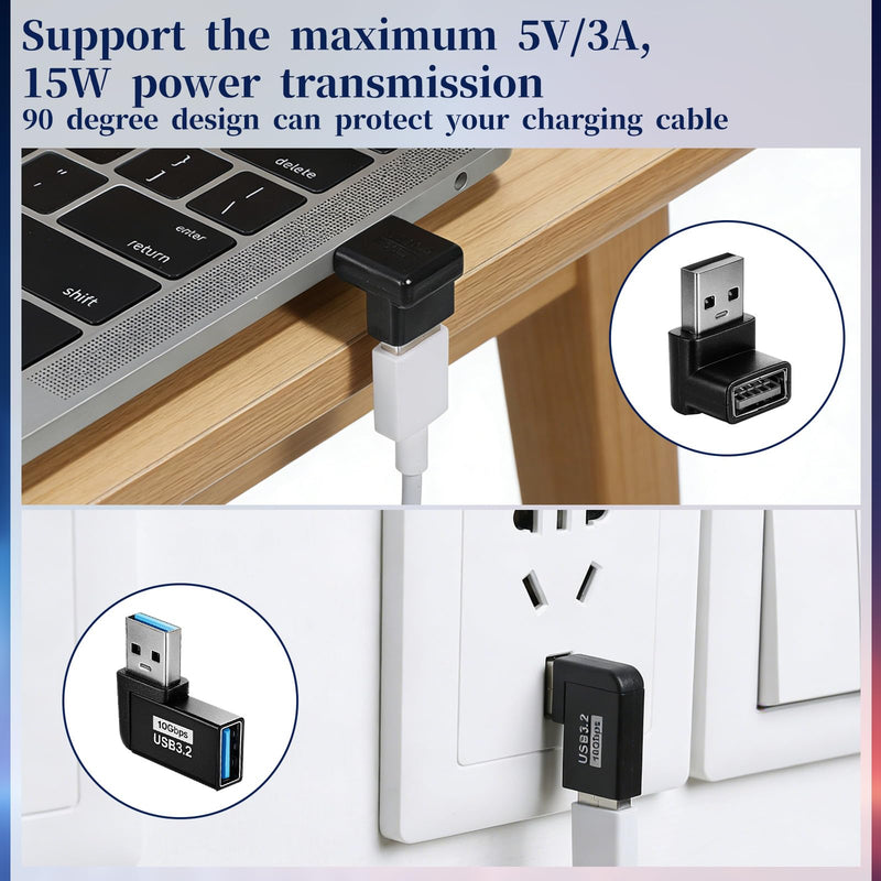 6 Pack USB Adapter, Left and Right Angle, 180 Degree / 90 Degree Vertical Up and Down USB A Male to Female Extender Connector for Laptop Car Charger Power Bank Flash Drive Devices