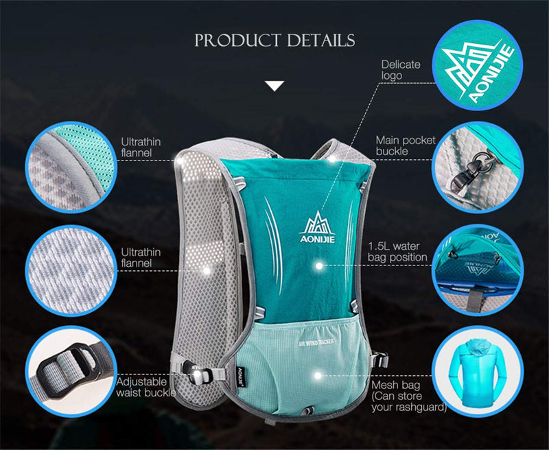 5L Lightweight Running Backpack Outdoor Sports Trail Racing Marathon Hiking Fitness Bag Hydration Vest Pack One Size Black + 500ML Water Bottle