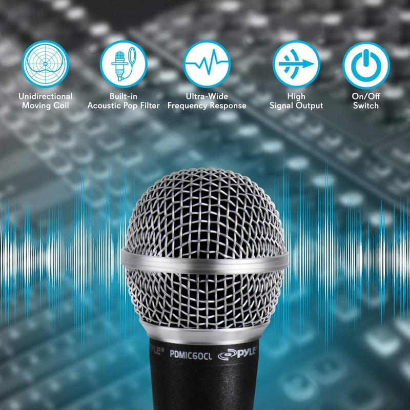 Pyle Professional Dynamic Vocal Microphone - Moving Coil Dynamic Cardioid Unidirectional Handheld Mi w/Microphone Stand - Universal Mic Mount with Heavy Compact Base, Height Adjustable