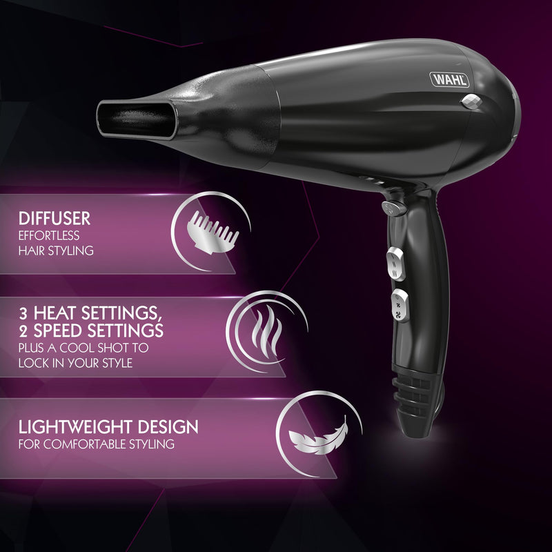  [AUSTRALIA] - Wahl Power Shine Dryer, Cool Shot Button, 3 Heat and 2 Speed Settings, Adjustable Temperature, Quick Dry Airflow, Fast Drying, Enhance Curls and Waves