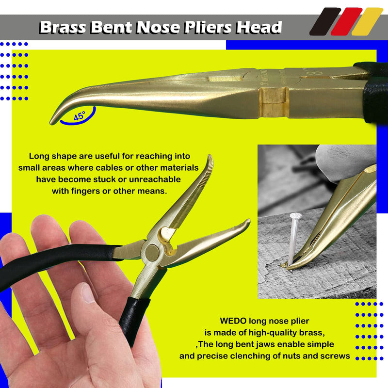 WEDO Brass Pliers Set - Non-Slip Handle, 8" Snipe Nose & Bent Nose Pliers, 200mm 2PCS Set A