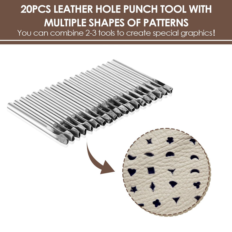 ZJchao 20pcs Leather Punch Set Multiple Shapes Carbon Steel Hollow Punch for Belts Watch Straps Wallets Fabric Thin Leather 5mm Belt Hole Puncher