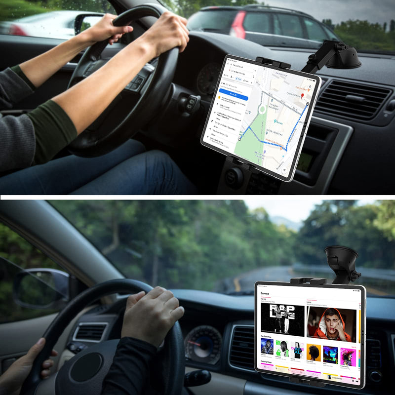 Dashboard Car Tablet Mount Suction [Telescopic Adjustable Arm] Car Dash Windshield Tablet Holder for iPad Pro 12.9 Air Mini, Galaxy Tabs, Fold, iPhone, 4-13" Tablets & Phones
