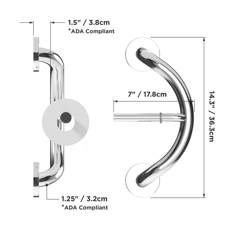 HEALTHCRAFT Plus 2-in-1 Toilet Paper Holder and Grab Bar (14 Inch) | ADA Compliant Safety Grab Bar for Seniors, Wall-Mounted, Supports Up to 500 lbs in Polished Chrome