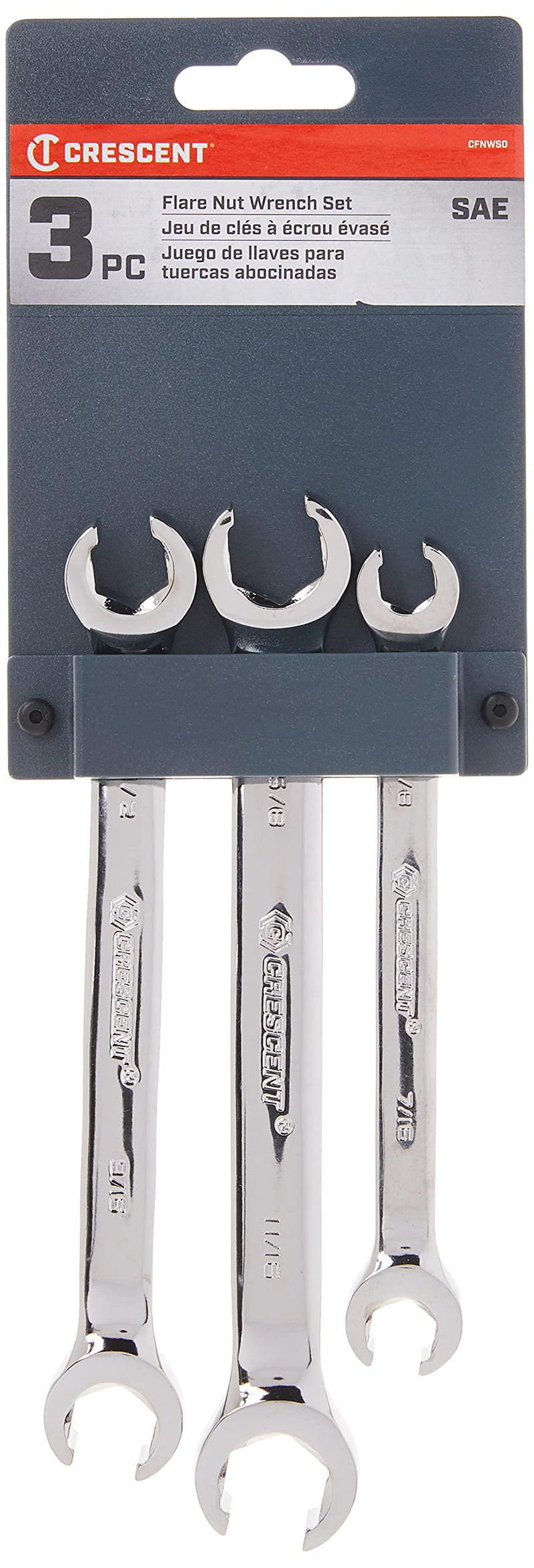 Crescent 3 Pc. Flare Nut SAE Wrench Set - CFNWS0, Grey 3 Piece SAE Set
