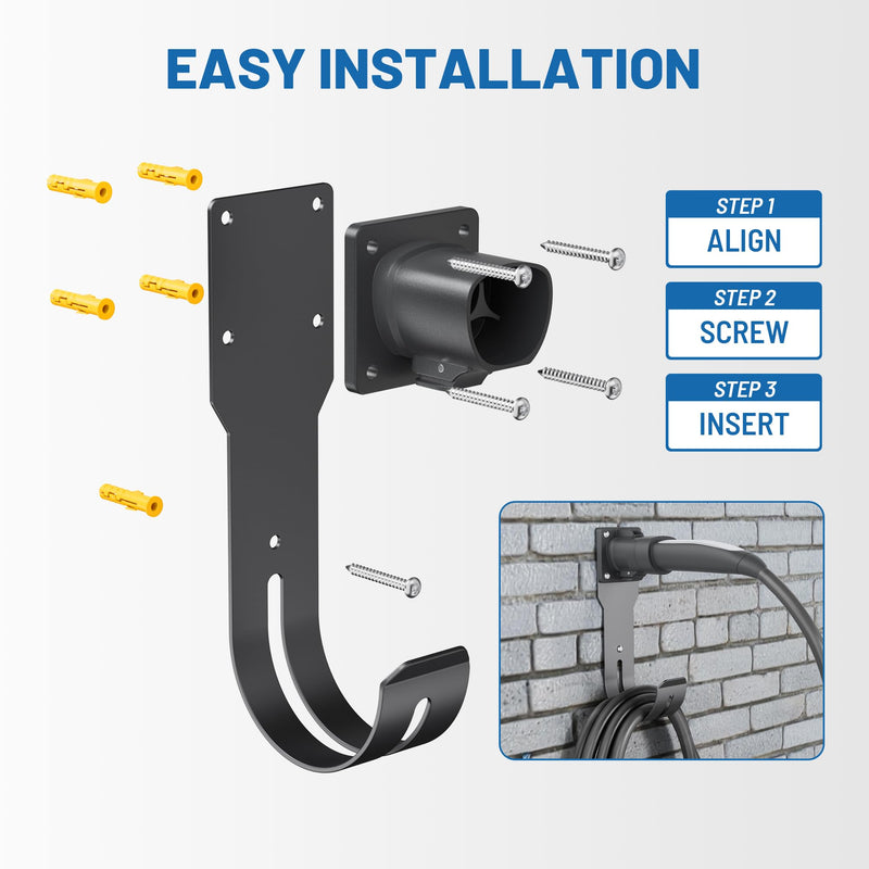 MECMO for Tesla Charger Holder - Wall Mount Dock & J-Hook for Model 3/Y/X/S, Heavy Duty Steel EV Charging Cord Hanger Compatible with NACS Connector