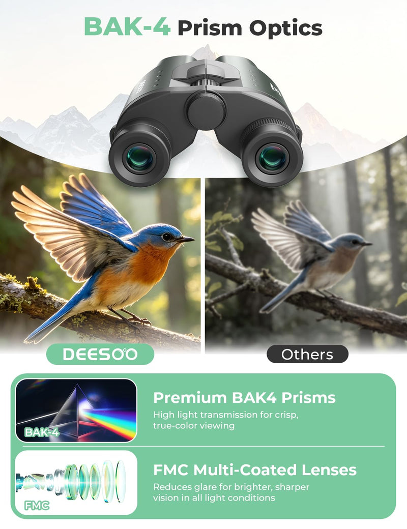 25x32 Compact Binoculars for Adults Kids, High Power BAK4 FMC Lightweight | Lightweight Pocket Size for Travel, Eyeglass Friendly, Small Binoculars for Cruise Ship, Clear Vision for Bird Watching Green