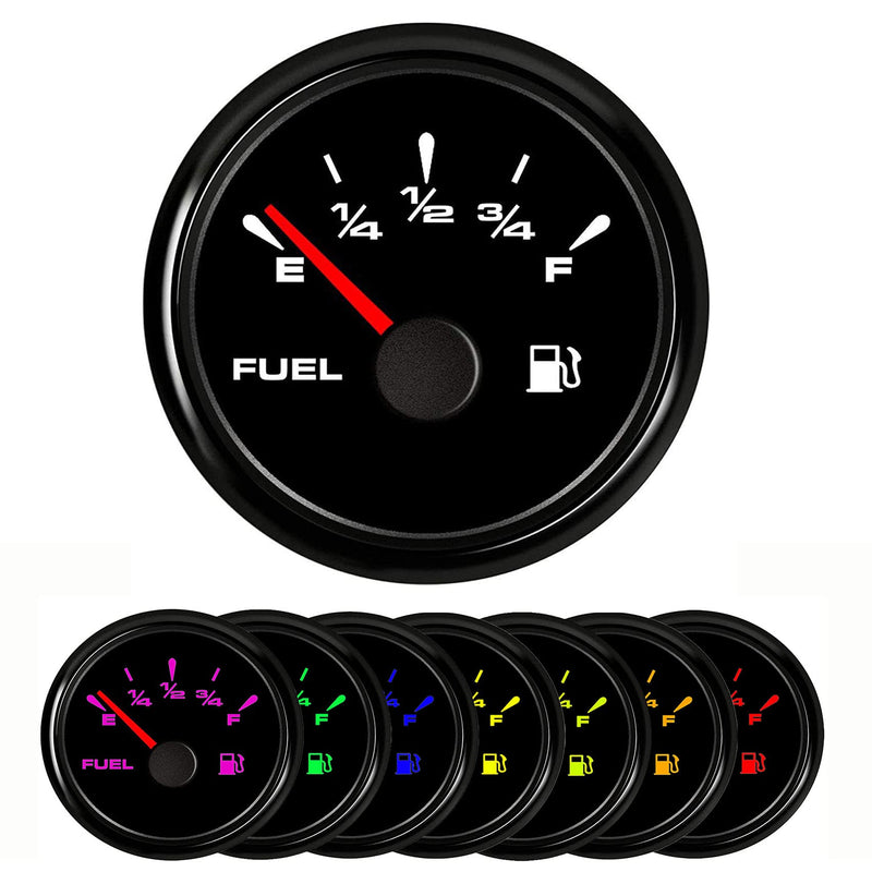 SAMDO Digital Fuel Level Gauge Universal Fuel Meter Signal Adjustable 7 Color Backlight 52mm 12V/24V 0-190ohm, 240-33ohm, 240-30ohm, 0-180ohm, 10-180ohm BLACK