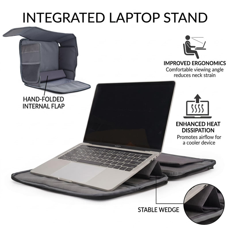 Laptop Sun Shade with Built-in Stand Folds to Computer Sleeve Bag – 600D Oxford Glare Blocking Privacy Hood for 15-16" Laptop, Gray
