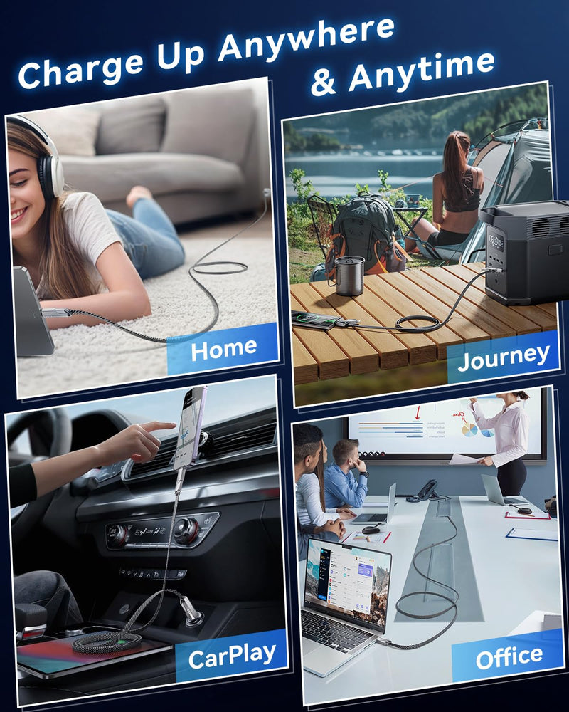 240W 4-in-1 Charging Cable Fast Charging & Data Transfer, 5FT Multi Charger Cord for All Devices, Support Apple CarPlay & Android Auto, USB C to Lightning Cable Combo for iPhone/iPad/Samsung 5FT-240W