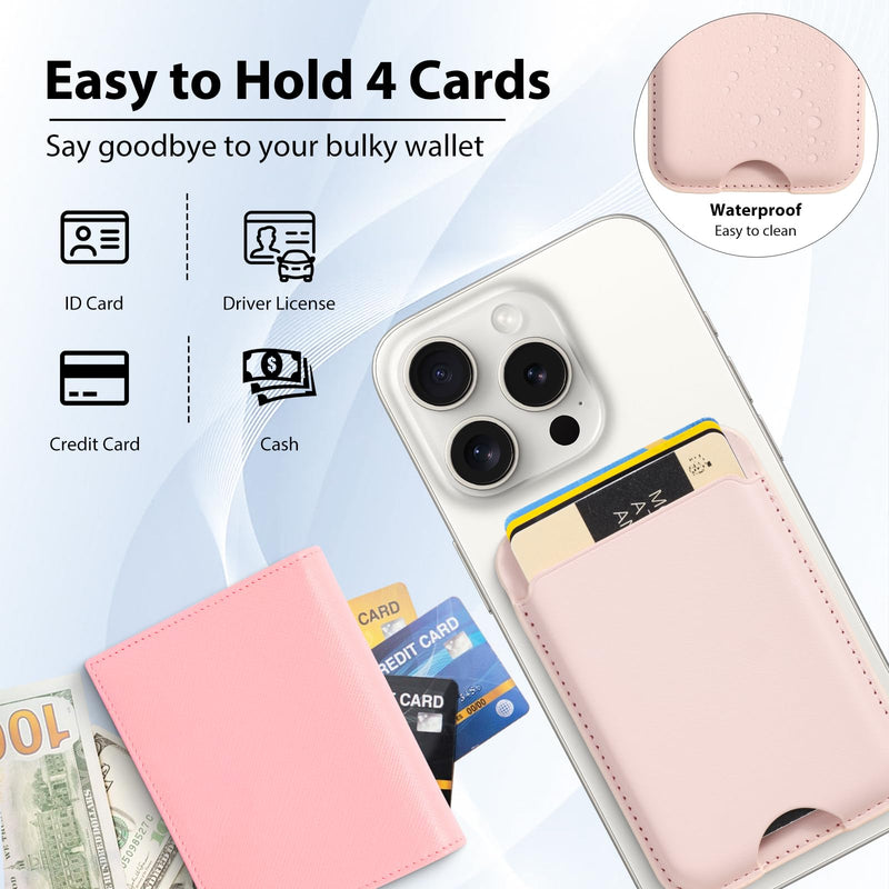 Magnetic Wallet Compatible with Apple Magsafe,2Pack Mag Safe Card Holder for iPhone 15/14/13/12 Pro/Max/Plus/Case,Vegan Leather RFID Phone Wallet Fits 4 Cards - White+Pink
