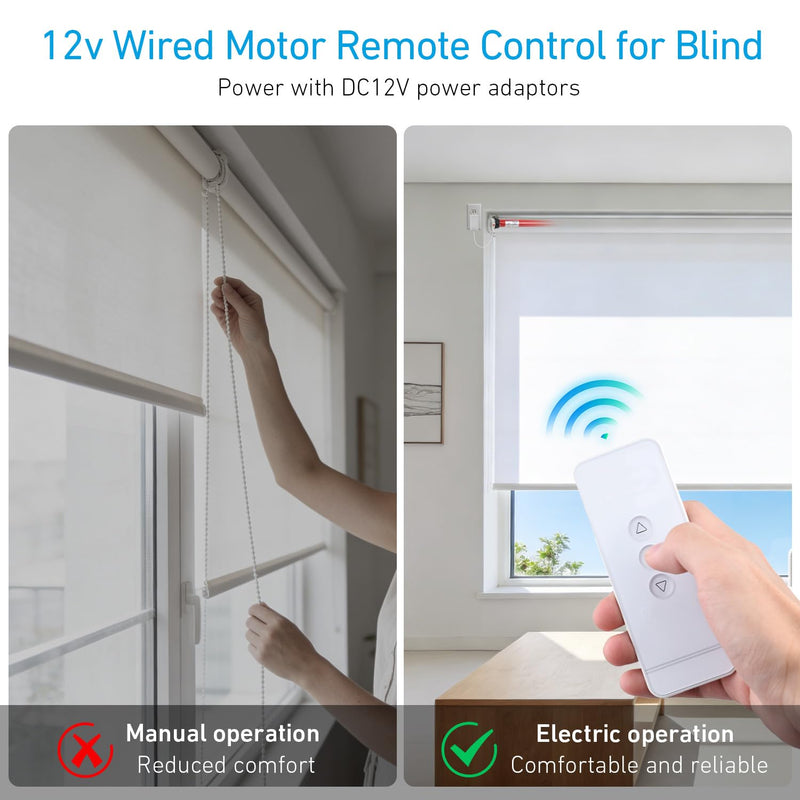 Rollerhouse DC12V EY2512 Shade Motor Electric Blind Motor Remote Control Wired Compatible with 38mm Shade Tube DIY Electric Roller Blinds/Shades