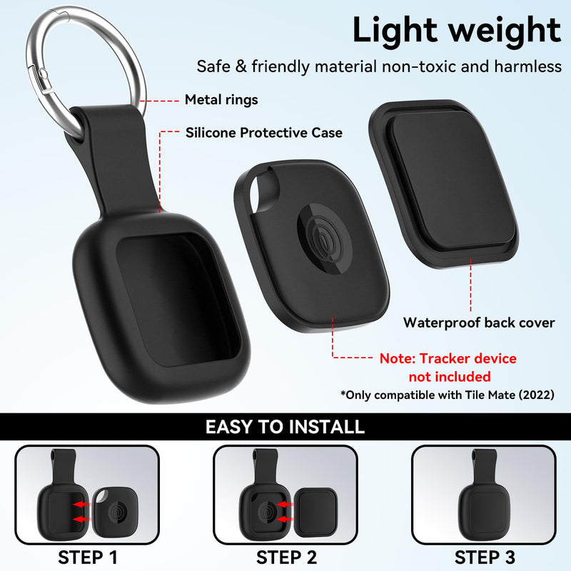 Tile Mate Case (2024/2022) — Pre-Attached Carabiner, No Adhesive Needed, Zero Signal Loss | Waterproof Silicone Clip-On Tracker Cover for Keys, Backpack & Dog Collar (Black+Dark Blue) Black+Dark Blue