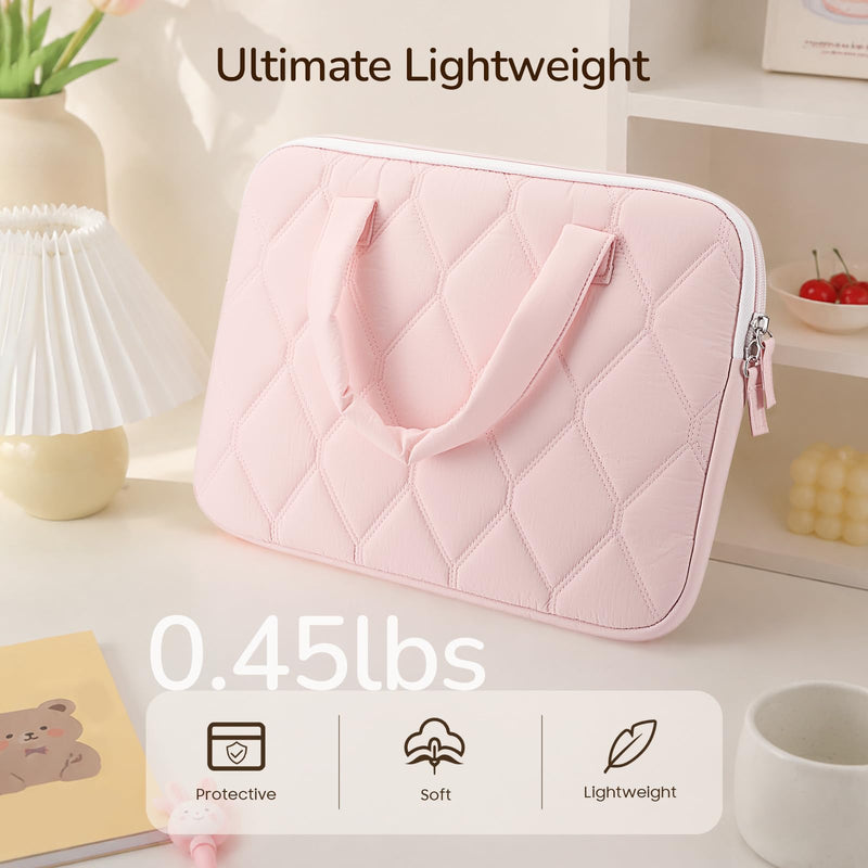 Fintie Sleeve Case for MacBook Neo A18 Pro, Air 13 Inch, Pro 13/14 Inch | Quilted Diamond Puffer Laptop Carrying Case with Luggage Strap, Pocket, Soft Handles, Blush Pink