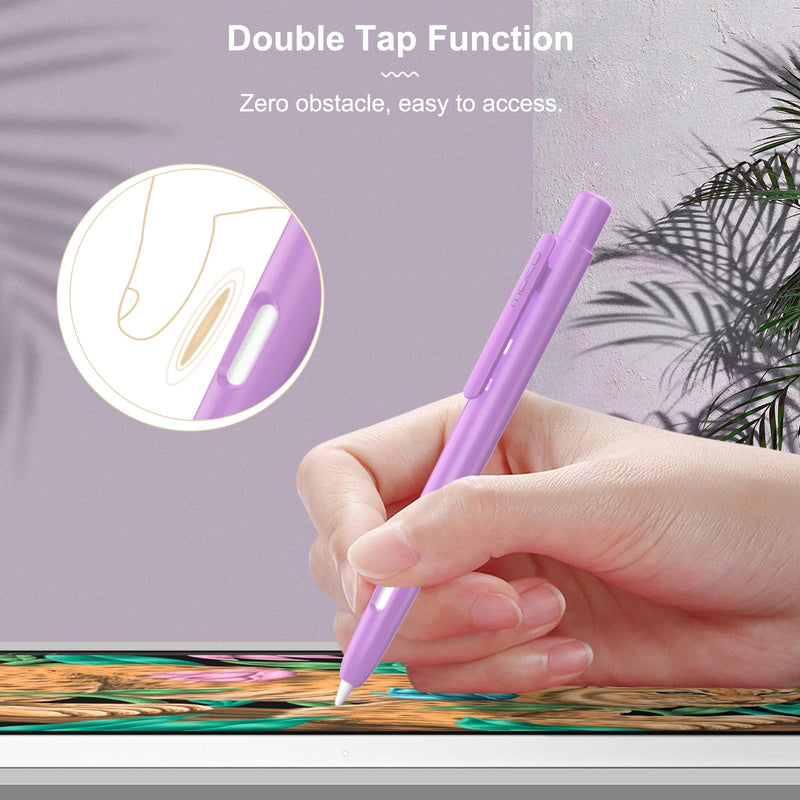 MoKo Holder Case Compatible with Apple Pencil 2nd Generation, Retractable Protective Apple Pencil Cover with Sturdy Clip, Hard PC Apple Pencil Case, Support Double-Tap, Purple