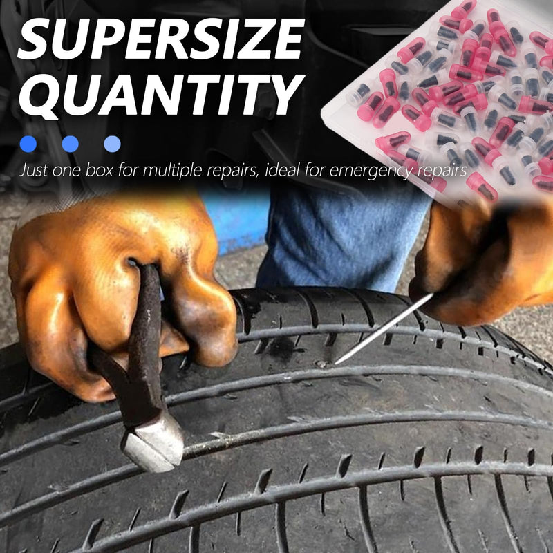 100PCS Tire Plug Kit,Self-Service Flat Tire Repair Kit Including Screwdriver,Upgraded Thickened Adhesive-Covered Tires Repair Screws for Sudden Flat Tyres Emergencies