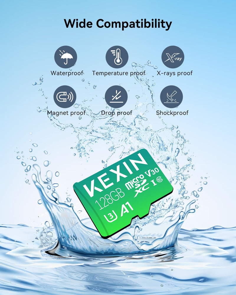 KEXIN 128GB Micro SD Card 3 Pack with Adapter - Up to 90MB/s 4K, V30, A1, C10, 4K UHD High Speed microSDXC UHS-I Memory Card Compatible with Action Camera Drone Game Smartphone Tablet 128G 3Pack