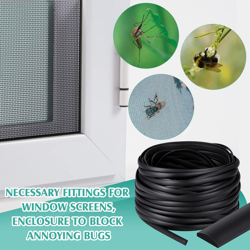 Yaomiao 0.29'' Width Flat Screen Spline Black Vinyl Screen Spline Flat Bottom and Curved Top Edge Window Screen Spline for Replace Glass Screen on Windows or Patio Screen Doors, 0.092 Thick (150ft) 150ft