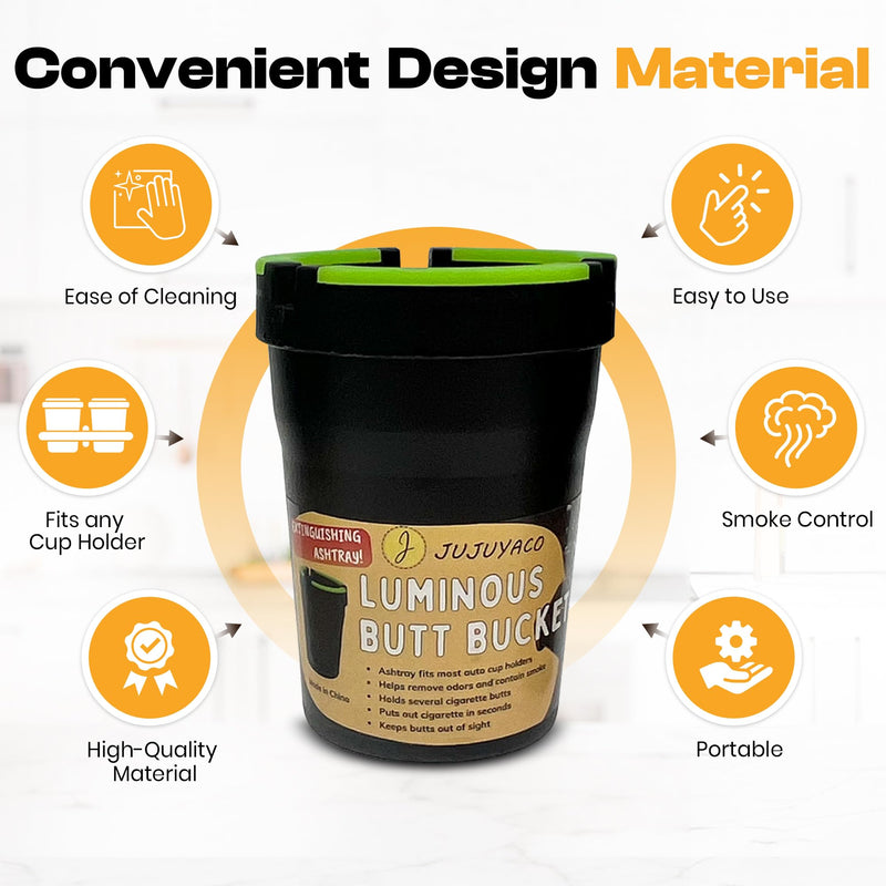 3 Pack Glow in the Dark Butt Bucket Ashtray Cigarette Self-Extinguishing Cup Car Ash Holder Portable Truck Home Office Black smell proof cenicero para carro bean bag handheld