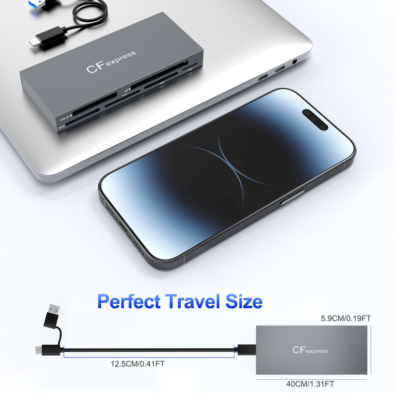 CFexpress Type B Multi Card Reader, 6-in-1 USB3.2 Gen2 10Gbps CF Express Reader for CFexpress Type B/SD/TF/CF/XD/MS Memory Card, Aluminum CFexpress Card Adapter Read 6 Cards Simultaneously CFexpress Type B Multi Card Reader