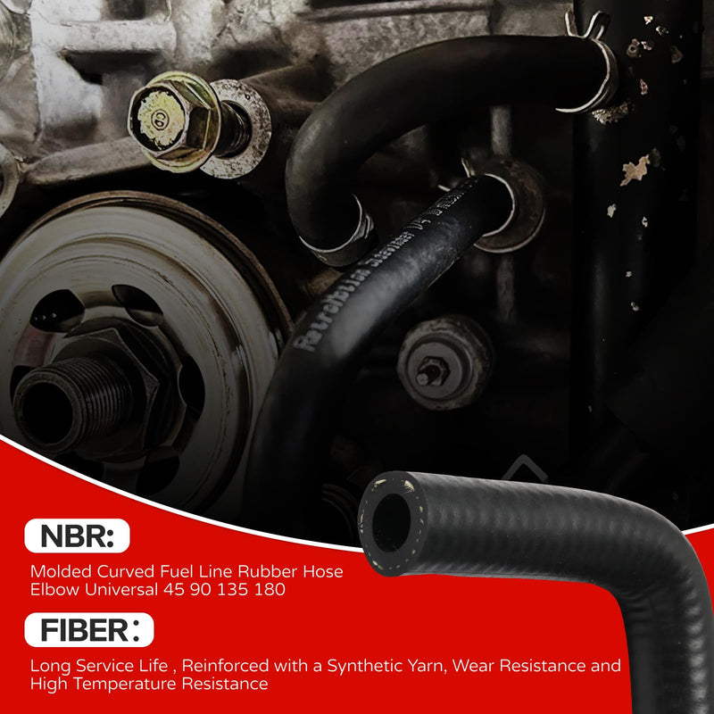 Molded Fuel Line Rubber Hose Elbow Bends Universal 45, 90, 135, 180 Degree Bend Fuel Hose (5/8 Inch ID) 5/8 Inch ID