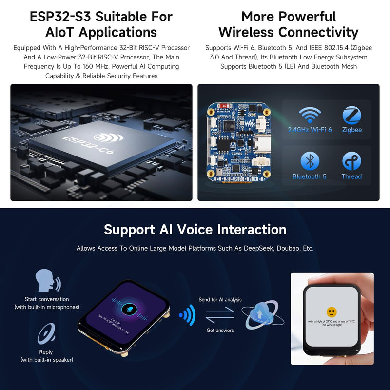 Waveshare ESP32-C6 1.69inch LCD Development Board, 240×280 Pixels, Supports Wi-Fi 6 / BLE 5, 160MHz RISC-V Processor, AI Speech, ESP32 with Display, No Touch Function