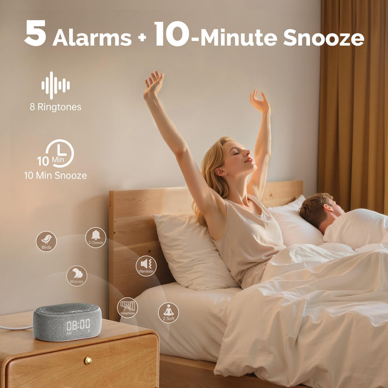 1Mii White Noise Sound Machine with Alarm Clock, Sound Machine for Sleep for Adults Baby, 30 Soothing Sounds, Smart App Controlled, Dimmable 7-Color Night Light, Sleeping Timer, 30 Volume Levels Grey