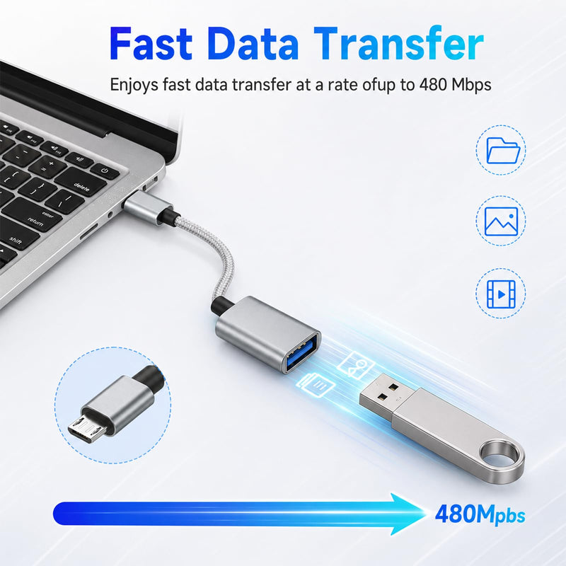 USB to Micro USB Adapter, 2 Pack On The Go Adapter Micro USB to USB OTG Cable Nylon Braided Aluminum Shells MicroUSB 2.0 OTG Cable Converter Compatible with Phone Flash Drive Mouse Keyboard Game