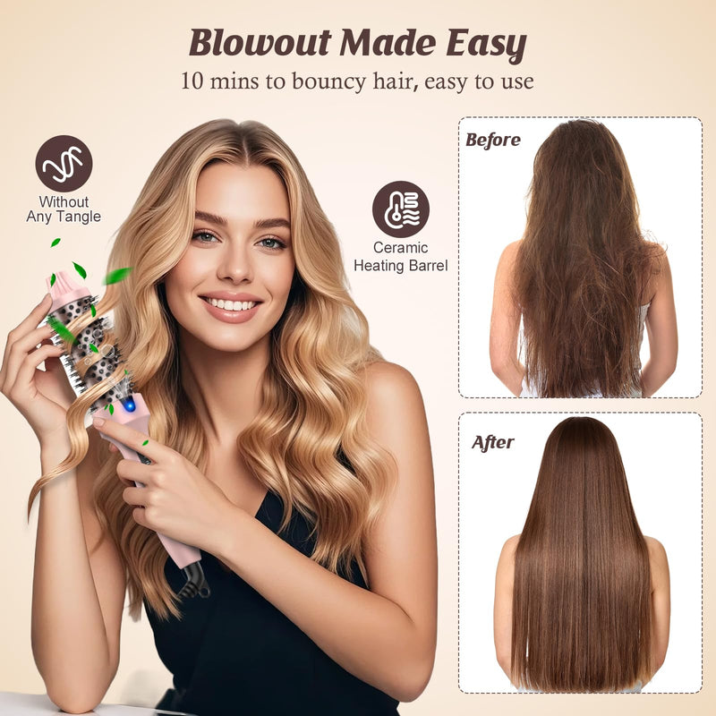 Thermal Brush, Heated Hot Brush for Hair Styling, 38mm Dual Voltage Hot Hair Straightener Curler with 6 Temperature Adjustable Heated Curling Iron for Women