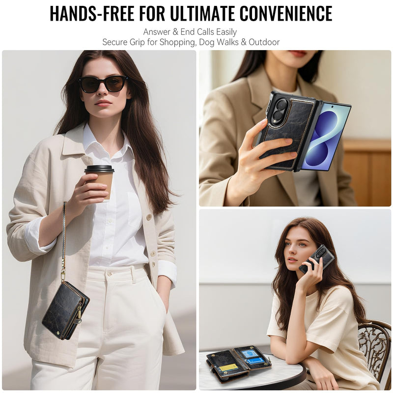 Defencase for Galaxy Z Fold 8 Case Wallet Compatible with Magsafe, Coffee | Magnetic Detachable, RFID Bolcking Card Holder, Zipper, PU Leather, Drop-Proof Phone Cases Cover for Samsung Galaxy Z Fold 8 (Detachable with Magsafe)-Coffee
