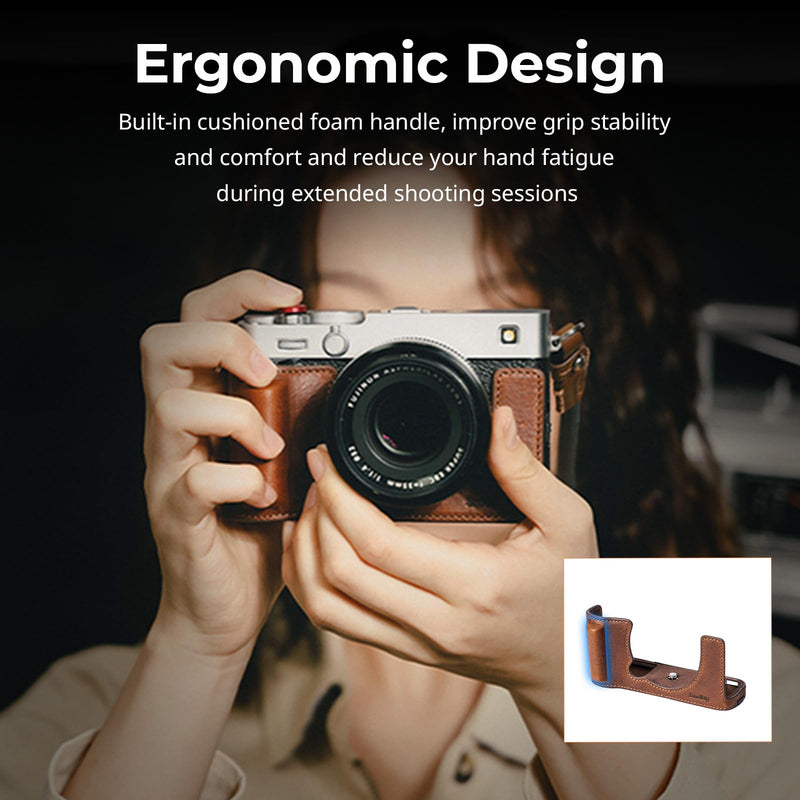 SMALLRIG Leather Case Kit for FUJIFILM X-E5 with Shoulder Strap (Brown) | Vintage Half-Body Case with Neck Strap, Genuine Leather Material Brown