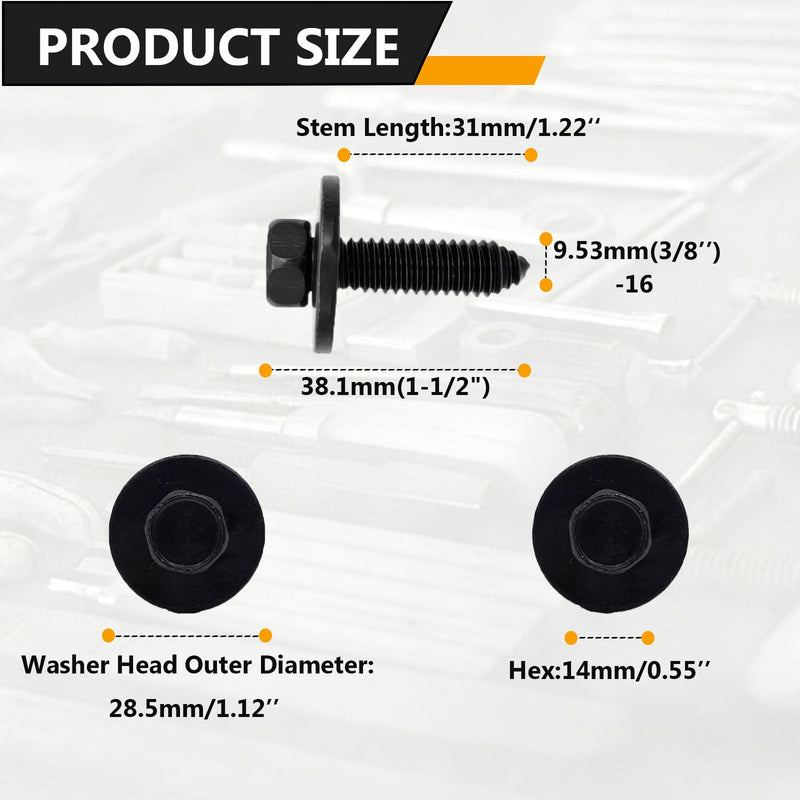 25 PCS Indented Hex Head Sems Body Bolts Hood Hinge to Sheet Metal Bolts 3/8"-16 X 1-1/2" for GM 407217,1564180 Metal Fasteners Automotive Body Screws Fender Bolt. (3/8"-16 X 1-1/2") 3/8"-16 X 1-1/2"