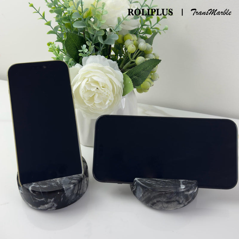 Luxury Marble Cell Phone Stand Holder for Popular Smartphones (1 Pcs) - Real Solid Marble Mobile Phone Stands as Office Desk or Kitchen Countertop Decor (Wooden Black) Wooden Black