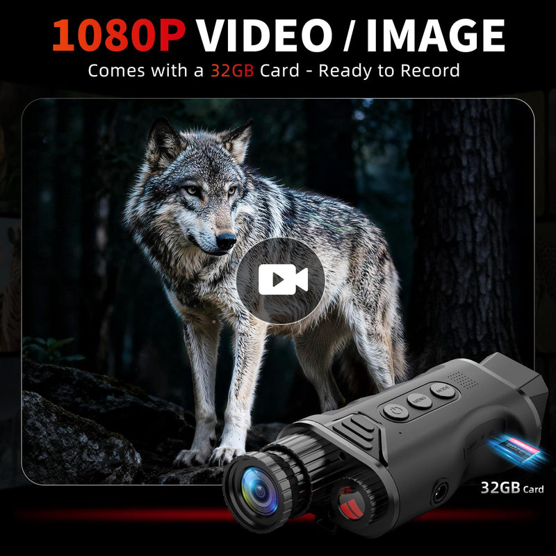 Infrared Night Vision Monocular, Nightvision Goggles Scope for Outdoormen | 16X Digital Zoom, Camera Shooting & Video Recording, 7 Levels IR, Day and Night Use, 32GB SD Card Included