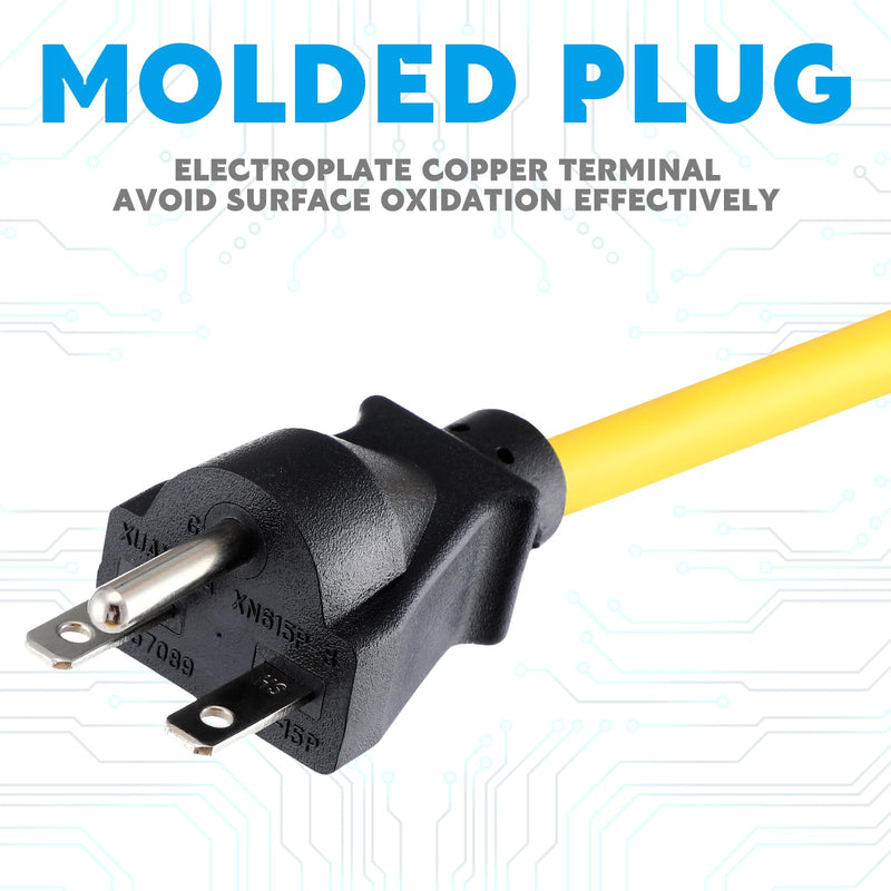 Tellegloww 15ft NEMA 6-15 Extension Cord 6-15P Male to 6-15R Female, 15 AMP Power Cable for 220/240V Air Condition, LED Grow Lights, Digital Ballast Power Cord Heavy Duty 14/3 AWG, 240V, 3750W Yellow 15 ft