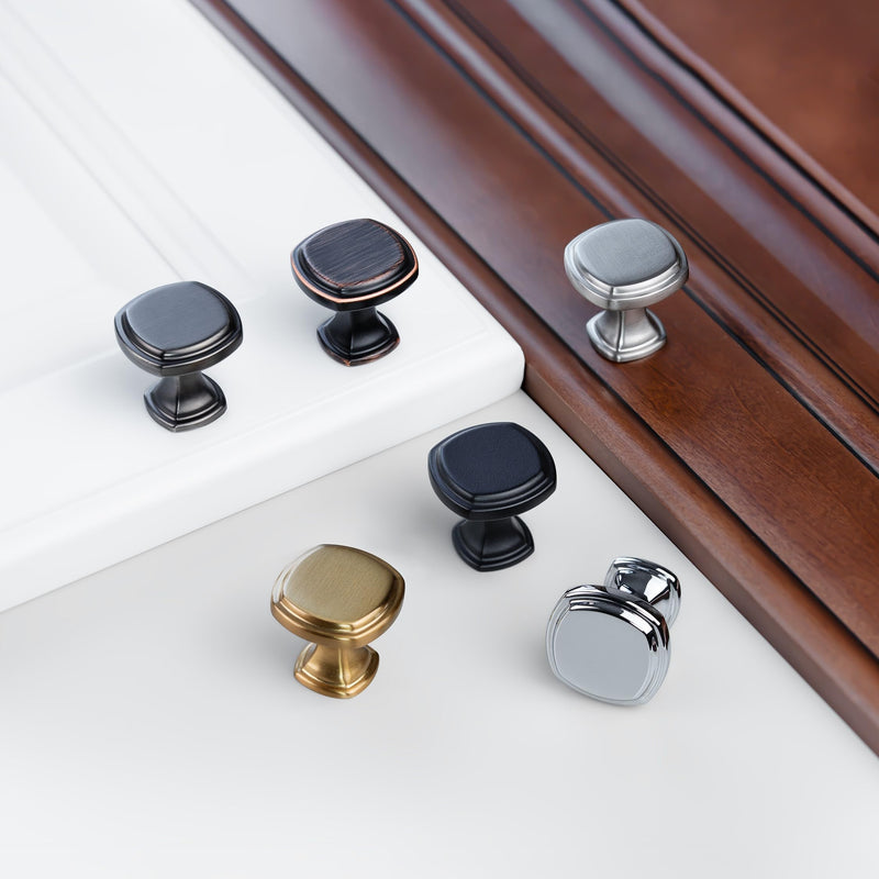 HESTIA HARDWARE 10 Pack Knobs for Cabinets and Drawers | Square Matte Black Cabinet Knobs and Kitchen Hardware for Cabinets | Vintage Drawer Knobs, Black Bathroom Hardware (Z20.10.D)