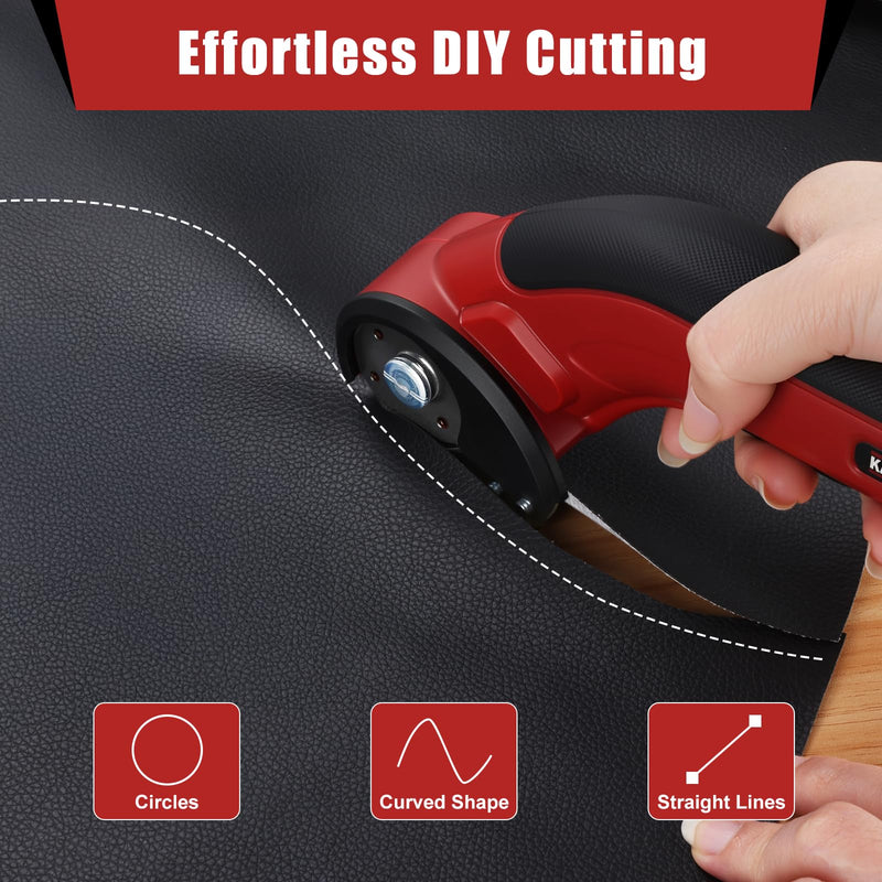 Katerk Electric Cardboard Cutter 4.4V, Cordless Electric Scissor with 2pcs Self-Sharpening Blade USB Rechargeable Safety Lock, Power Rotary Box Cutter for Fabric, Carpet, Plastic