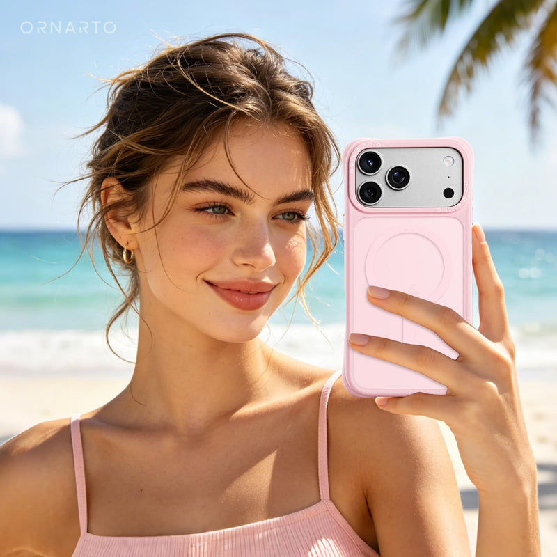 ORNARTO Magnetic for iPhone 17 Pro Case, Slim Matte Translucent, Chalk Pink | 20FT Drop Protection, Compatible with MagSafe, AirBuffer Corner Protection, Anti-Fingerprint Finish, Cute Protective Design