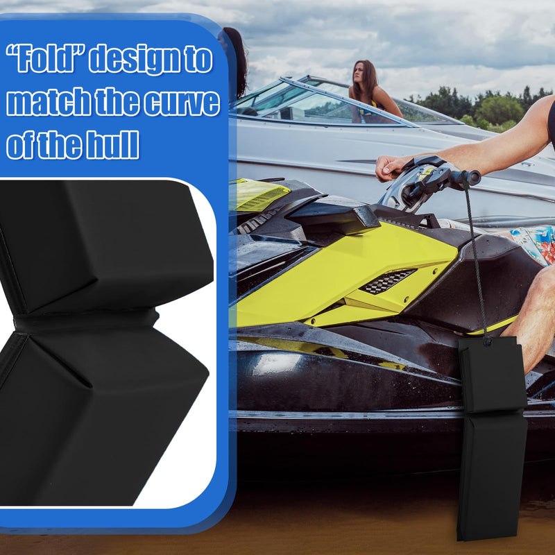 2 Pcs PWC Boat Fender with Cords, Jetski Pontoon Boat Bumpers for Docking, Dock Bumper PWC Safe Contour Fender for Motorboat Boats Dock Marine Hull Accessories Black General