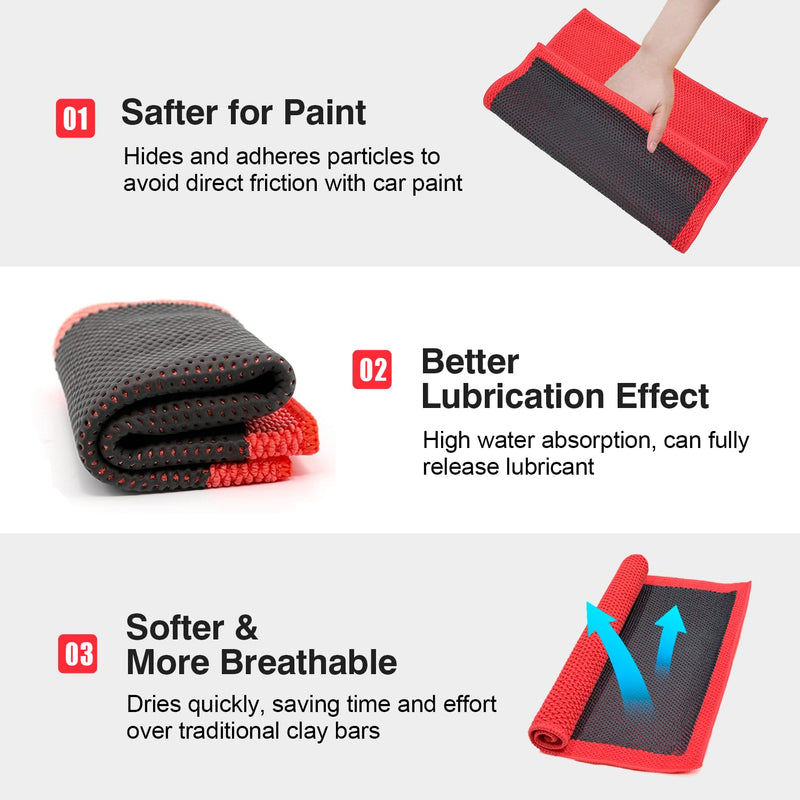 Clay Decontamination Towel - Professional Detail Products - Proven Cleaning & Release of Paint Contaminants; Increase Wax & Sealant Bond; Enhance Paint Gloss & Color; Fine Grade (12x12inches) Red