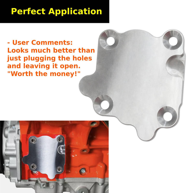Billet Aluminum Vacuum Pump Delete Cover Plate For Oil Galley Flange 2014-Newer GEN 5 V8 LT Engines LT1 LT2 L82 L83 L83 L84 L86 L87 L8B LT4 LT5 Vortec Camaro Corvette
