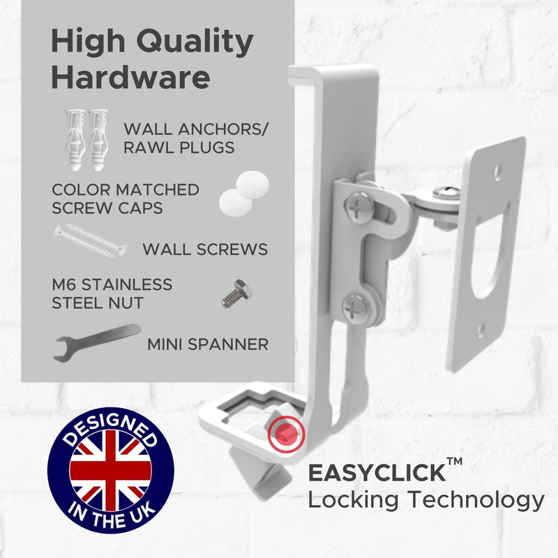 Sound Bass 2 x ONE, ONE Gen 2, ONE SL, Play:1 Wall Mount Bracket, Twin Pack, White, Compatible with Sonos ONE, ONE Gen 2, ONE SL & Play 1