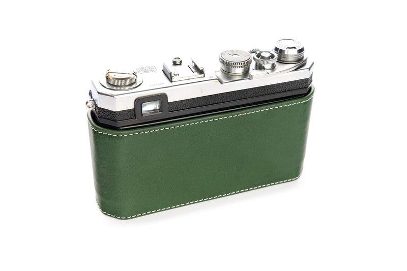 S3 Film Camera Case, Handmade Genuine Real Leather Half Camera Case Bag Cover for Nikon S3 Film Camera With Hand Strap (Green) Green
