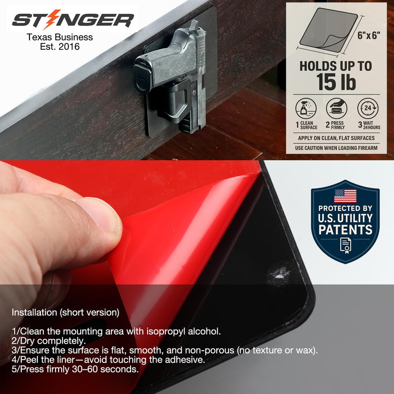 Stinger Magnetic Gun Holder w/Safety Trigger Guard Protection, w/Heavy Duty Sticky Pad Non-Drill Wall Mount Gun Rack Handgun Shotgun Firearm Conceal M1-Black(1pacs)