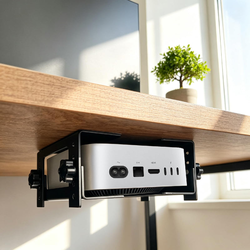 Adjustable Under Desk Mini PC Mount Bracket – 5-Level Height(1.4" to 3.3") for Mac mini M4/Small PCs,Game Console, Media Players, Audio Interface Fit for Any Other 1.4" to 3.3" Thick Devices