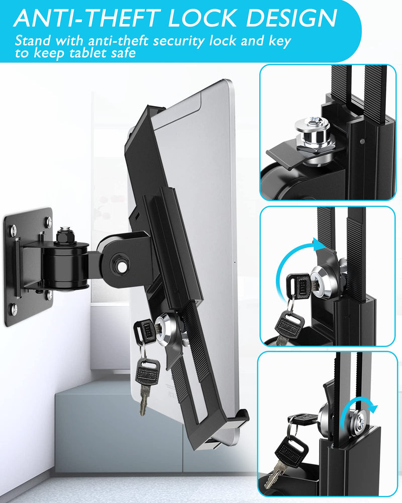 iPad Wall Mount, Security Anti-Theft Tablet Wall Mount Holder with Lock and Keys, 360° Swivel iPad Pro Mount, Compatible with 7-11 Inch Tablets (iPad, Galaxy Tab, Slate, Fire) – Black