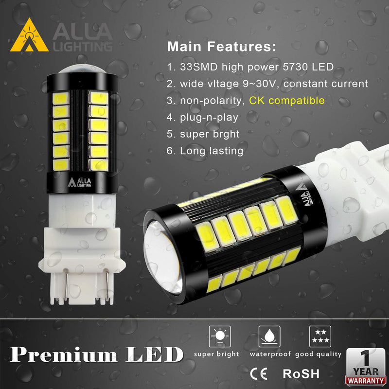 Alla Lighting 2800lm T25 3156 3157 LED Bulbs, White Reverse/Signal/Brake Tail/DRL Lights 4114 3056 4057 4157 3457K 3057 6000K Xenon Xtreme Super Bright 12V 5730 33-SMD Upgrade 6000K Xenon White