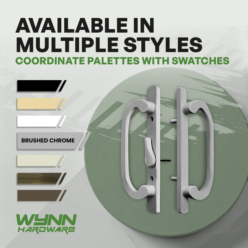 8.5" Legacy Sliding Patio Glass Door Offset Latch Brushed Chrome Handle Set Replacement - Sash Controls 2265 - No Mortise, Fits 3-15/16" Screw Hole Spacing and 1-1/4" to 2-1/4" Door Thickness