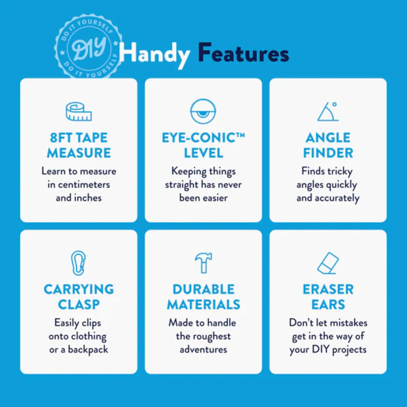 Handy Famm Fido The Dog 4-in-1 Kids Measuring Tape with Adjustable Level Eye, Angle Finder & Eraser Ears – Montessori STEM Educational Toy, Real Tape-Measure for Children Ages 3+