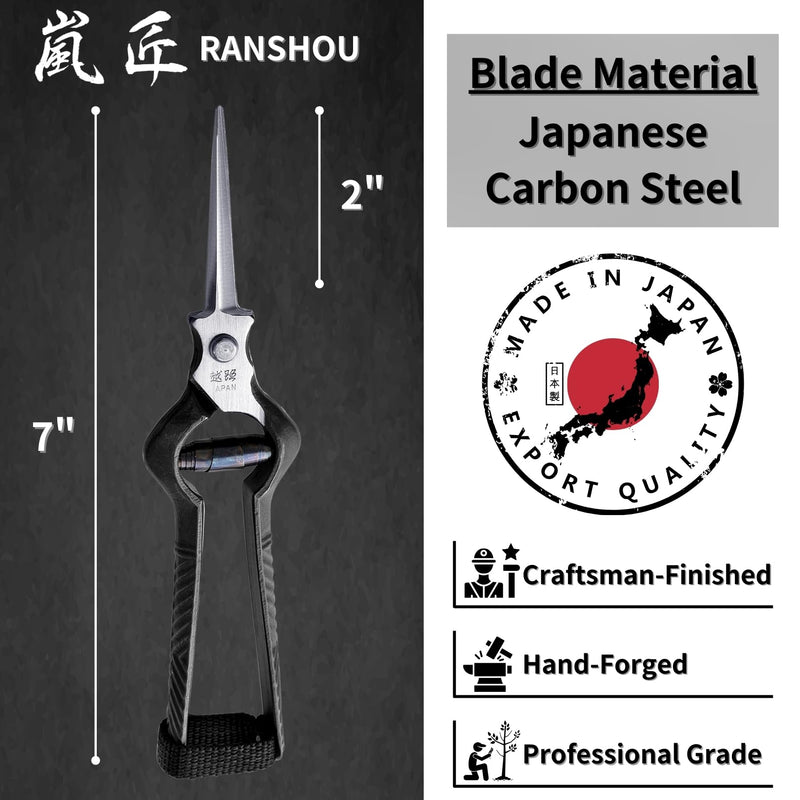 Professional Bonsai Trimming Scissors 7" [Extra Pointed Tips] Made in JAPAN, Plant Trimming Shears, Hand Forged Japanese Carbon Steel Blade, Spring Loaded Handle, Black 7" Trimming (Pointed Tips)